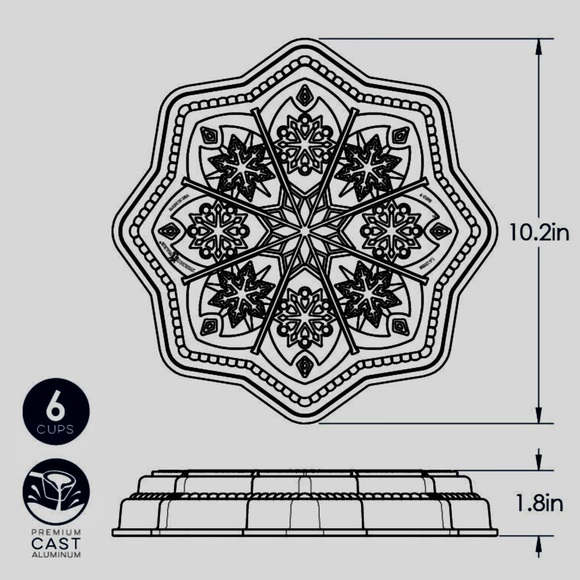 Nordic Ware Sweet Snowflakes Shortbread & Cake Pan Cast Aluminum Nonstick 6 Cups - Picture 10 of 10